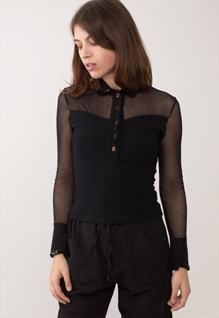 BLACK GLAM TRANSPARENT STRETCHY SHIRT