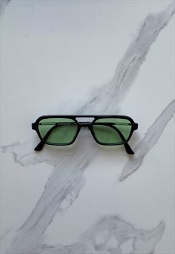 BOO DESIGNED Black Aviator Sunglasses With Green Lenses