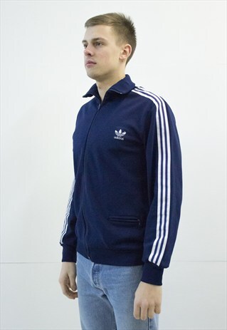 VINTAGE RETRO ADIDAS NAVY BLUE SHELL JACKET