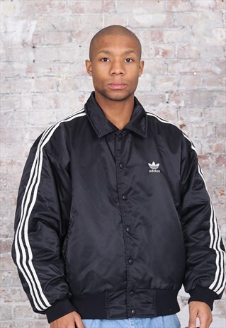 VINTAGE ADIDAS 3 STRIPE LOGO VARSITY QUILTED JACKET BLACK