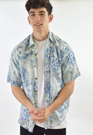 VINTAGE BLUE GREEN 90S PATTERN SUMMER SHIRT