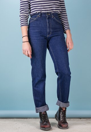 VINTAGE LEE STRAIGHT LEG MOM JEANS IN DARK BLUE WASH