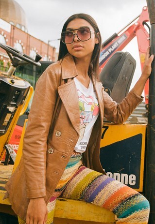 RARE VINTAGE 70'S TAN LEATHER TRENCH COAT