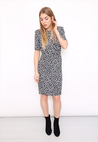 VINTAGE 80S MONOCHROME ANIMAL WRAP DRESS