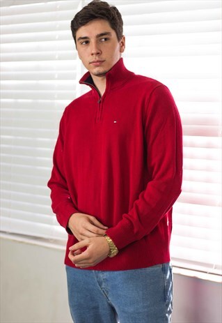 VINTAGE TOMMY HILFIGER 1/4 ZIP JUMPER LOGO 90S L 18.4
