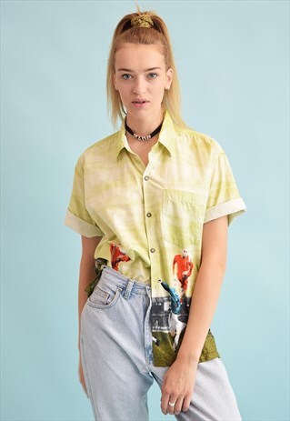 90'S RETRO NOVELTY PRINT OVERSIZED DADS BLOUSE TOP