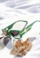 GREEN RECTANGLE SUNGLASSES WITH FLORAL MONOGRAM ARM DETAIL