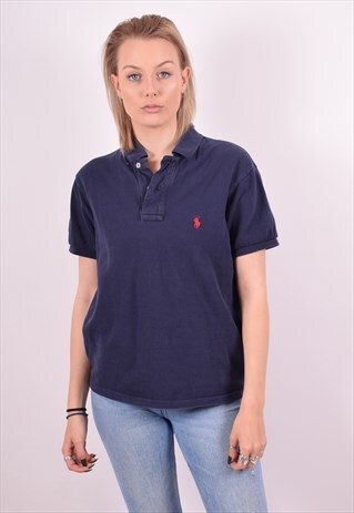 POLO RALPH LAUREN WOMENS VINTAGE POLO SHIRT MEDIUM BLUE 90S