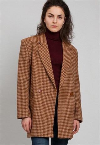 VINTAGE BROWN CHECKERED BLAZER JACKET COAT