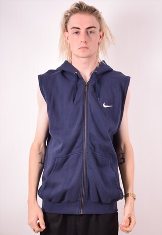 NIKE MENS VINTAGE SLEEVELESS HOODIE SWEATER MEDIUM BLUE 90S