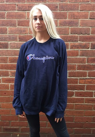 VINTAGE CHAMPION SWEATSHIRT NAVY BLUE JUMPER