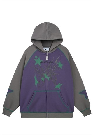 Graffiti hoodie grunge pullover star print top grey purple