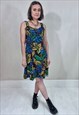 VINTAGE 90'S DARK TROPICAL PRINT STRAP DRESS