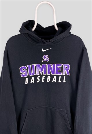 VINTAGE NIKE BLACK CENTRE SWOOSH HOODIE USA SUMNER BASEBALL