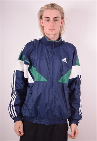 ADIDAS MENS VINTAGE TRACKSUIT TOP JACKET LARGE BLUE 90S