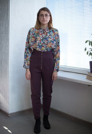 VINTAGE 80'S WASHED PURPLE HIGH WAISTED TROUSERS