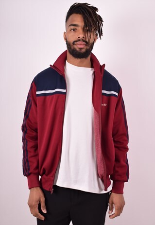ADIDAS MENS VINTAGE TRACKSUIT TOP JACKET LARGE MAROON 90S