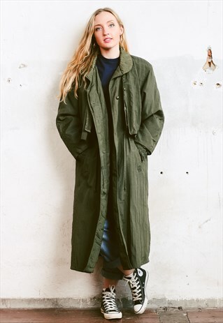 VINTAGE 90S KHAKI GREEN DUSTER COAT