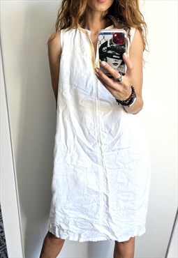 White Linen Minimalistic Shift Sleeveless Summer Dress M