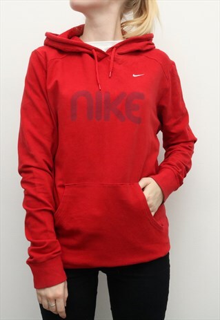 VINTAGE NIKE - RED EMBROIDERED SPELLOUT HOODIE  - XLARGE