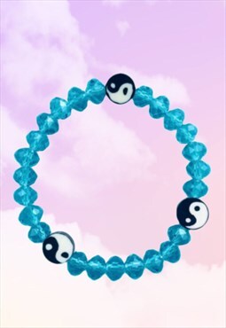Cool Yin Yang - Blue Topaz Rondelle Beaded Crystal Bracelet