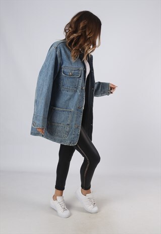 VINTAGE DENIM JACKET OVERSIZED LONGLINE LONG UK 12 M (OAS)