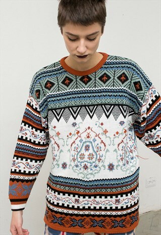 VINTAGE SWEATER KNITWEAR UNISEX PULLOVER COLORFUL PRINT 90S