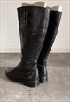 VINTAGE Y2K 00S REAL LEATHER BLACK BOOTS WITH BUCKLES