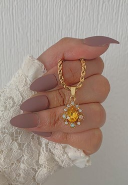STATELY. Amber Teardrop Crystal Pendant Rope Necklace