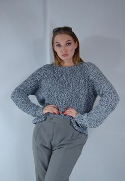 Vintage Dark Grey Y2K Baggy Long Knitted Jumper Sweater 
