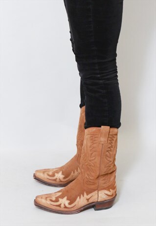 VINTAGE 1970'S BROWN SENDRA SUEDE WESTERN BOOTS