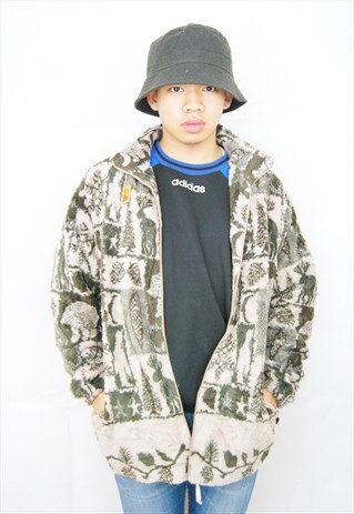 CRAZY PRINT ZIP UP FLEECE TOP (1990'S)