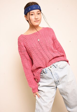 VINTAGE 90'S RETRO CABLE KNIT OVERSIZED JUMPER