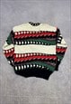 VINTAGE ABSTRACT KNITTED CARDIGAN PATTERNED GRANDAD SWEATER