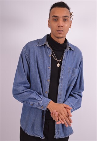 MENS VINTAGE DENIM SHIRT MEDIUM BLUE 90S