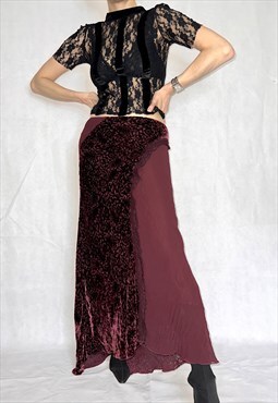 Vintage Y2K Bordeaux Assymetric Maxi Skirt, S-M Size