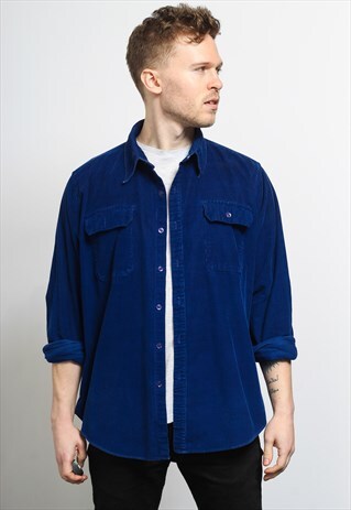 VINTAGE CORDUROY CORD SHIRT BLUE