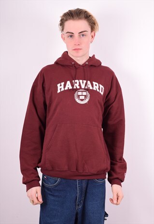 CHAMPION MENS VINTAGE HARVARD HOODIE JUMPER LARGE MAROON 90'