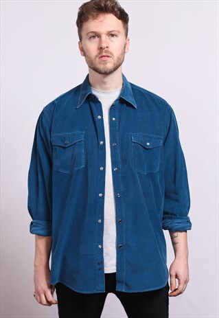 VINTAGE CORDUROY CORD SHIRT BLUE