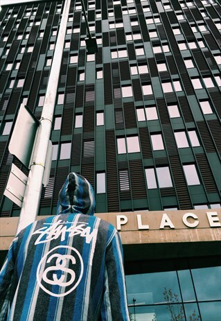 BLUE STRIPED STUSSY HOODIE