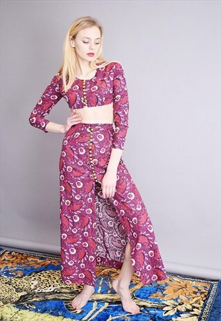 70'S RETRO HIPPIE BOHO ABSTRACT PATTERN CO-ORD TWO PIECE