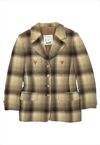VINTAGE MOSCHINO BEIGE CHECK WOOL BLAZER JACKET