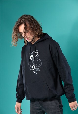 OVERSIZED SKATE HOODIE IN BLACK WITH SNAKE PRINT