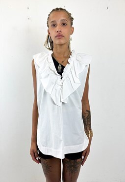 Vintage y2k ruches sleeves white cotton blouse 