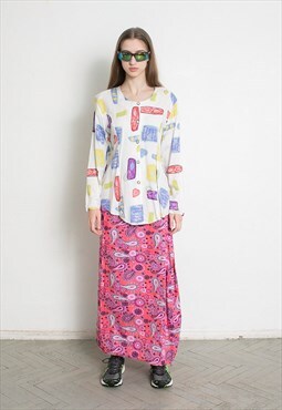 Vintage 90s Floral Maxi Skirt Pink