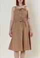 VINTAGE 70S COTTAGE STRAPPY DITSY PLEATED MINI BROWN DRESS S