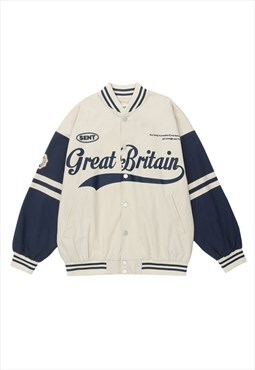 Cream Embroidered Oversized Baseball Varsity jacket Y2k