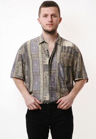 90S RARE ABSTRACT OLDSCHOOL VINTAGE VISCOSE SHIRT 16970