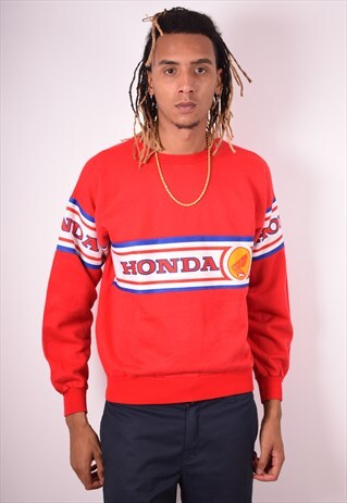 MENS VINTAGE HONDA SWEATSHIRT JUMPER MEDIUM RED 90S