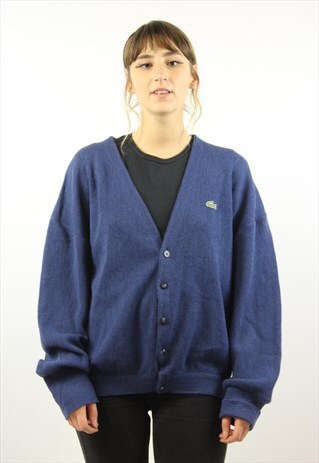 VINTAGE LACOSTE BLUE KNIT CARDIGAN